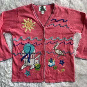 Quaker Factory Vintage Cardigan Beach Sweater Sz L